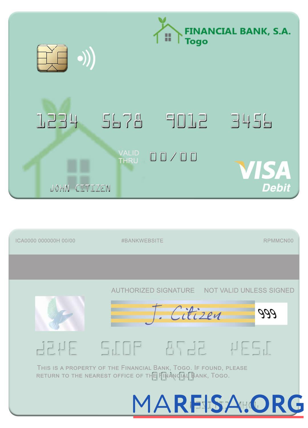 Blank Togo Financial Bank visa debit card download for verification
